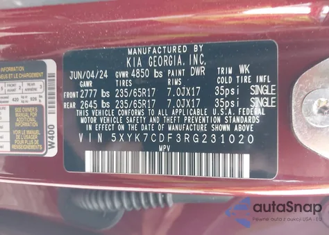 2024 Kia Sportage X-Pro из США, поврежденный, VIN 5XYK7CDF3RG231020